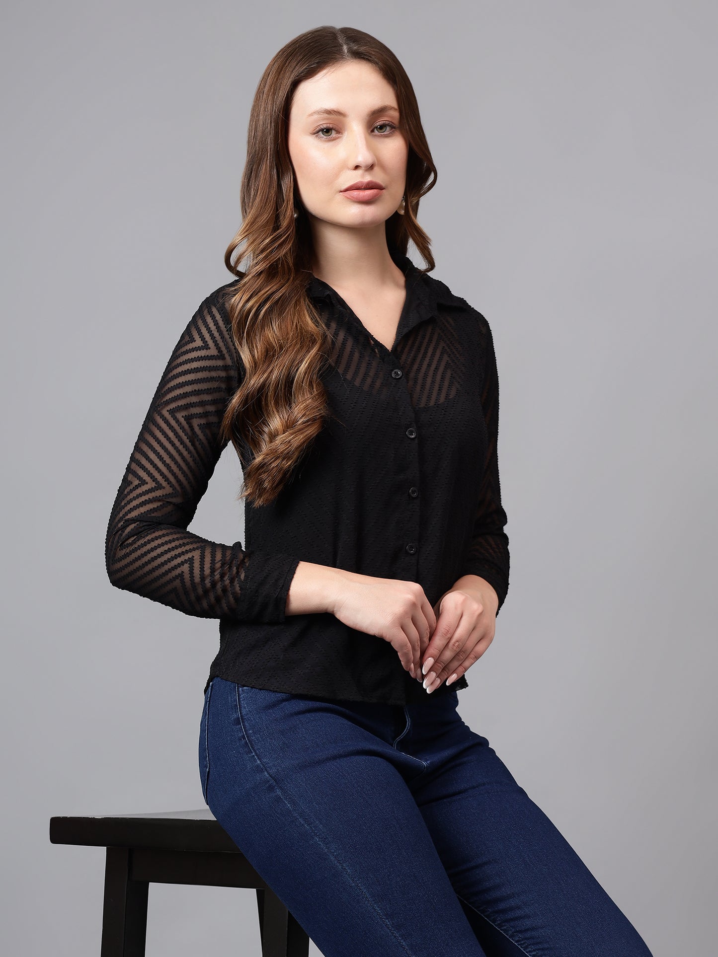 "Elegant Sheer Textured Shirt"