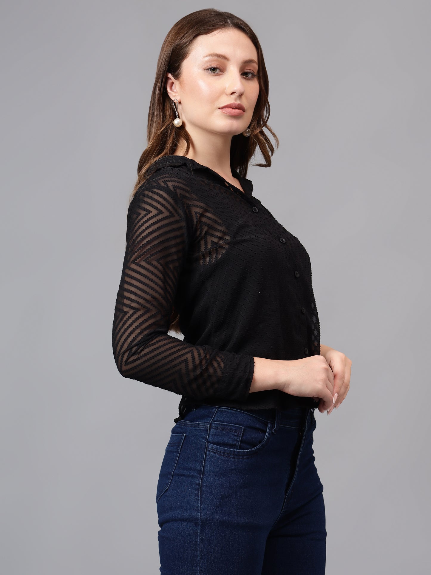 "Elegant Sheer Textured Shirt"