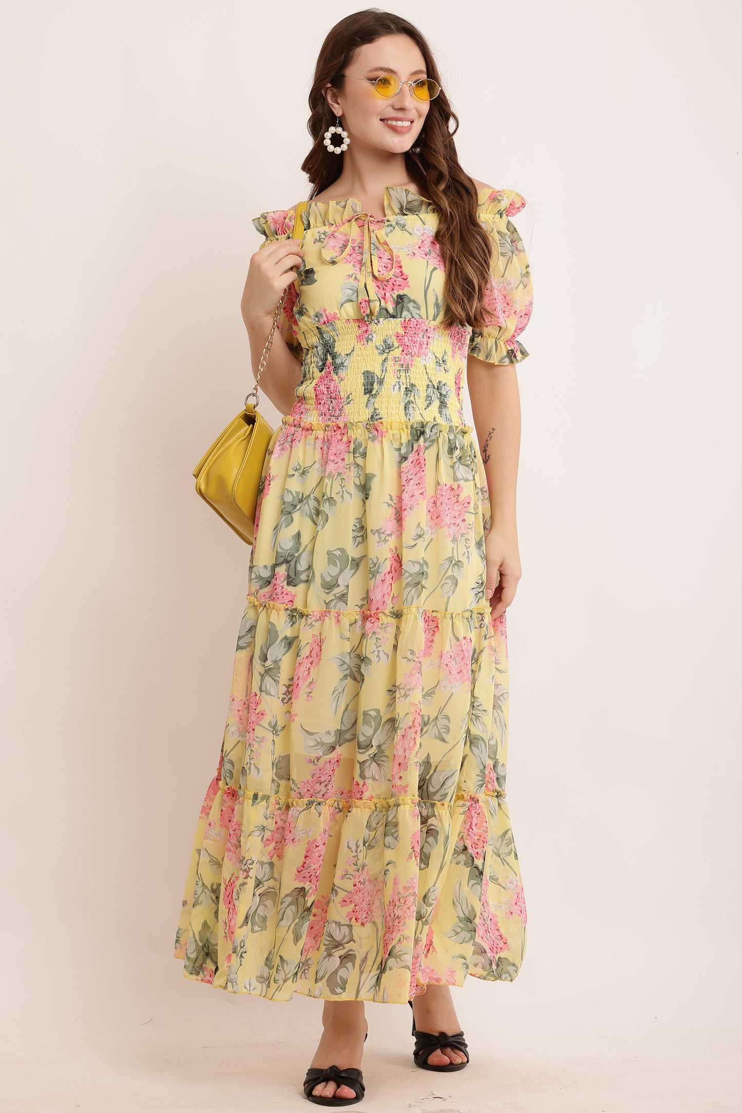 Stylish Ruffle Neck, Frill Dress