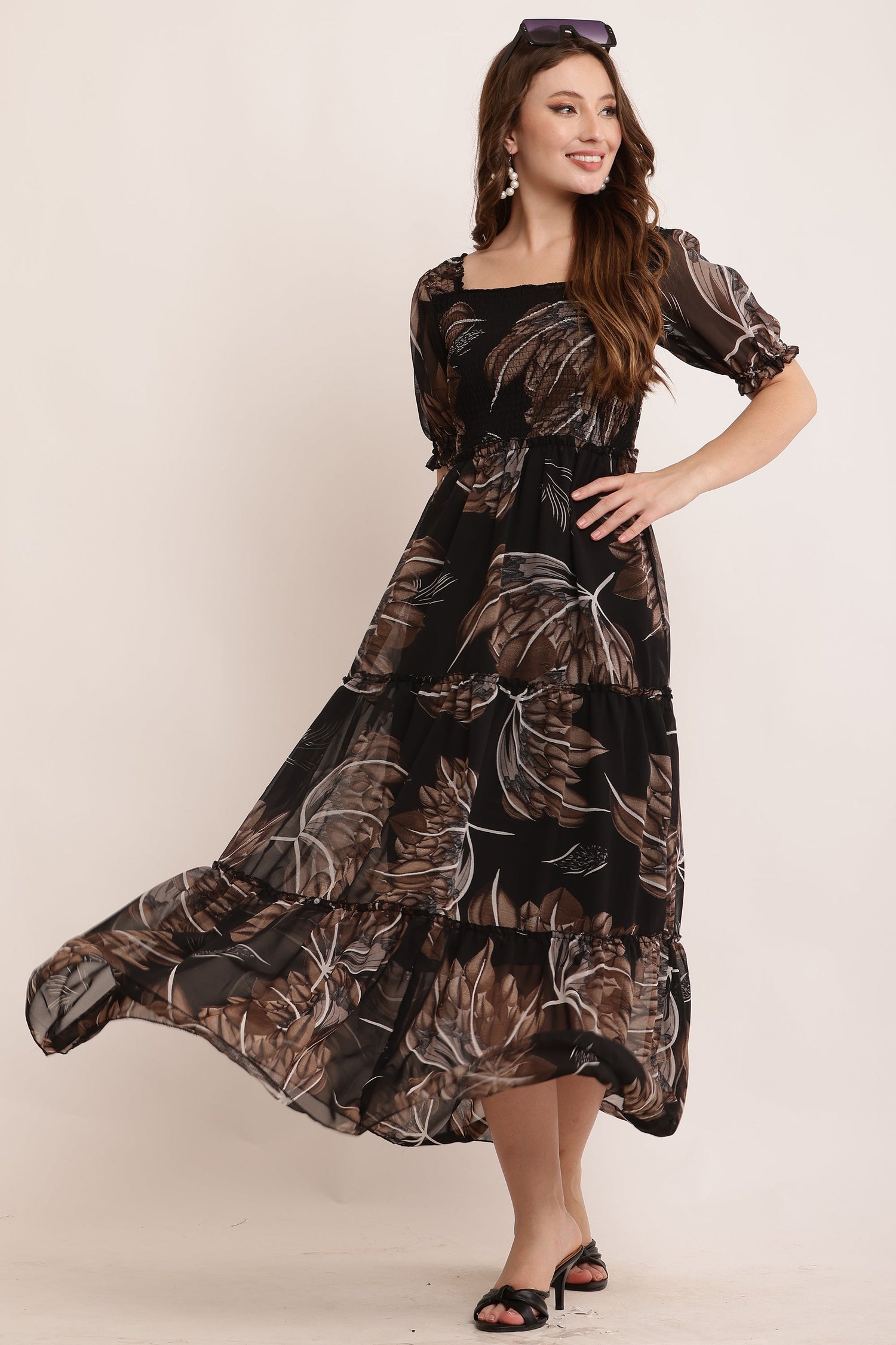 Smocking Floral Long Dress