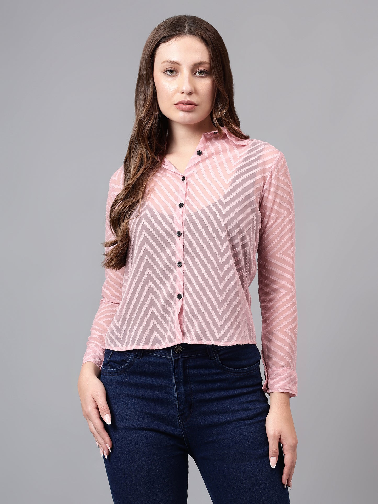 "Elegant Sheer Textured Shirt"