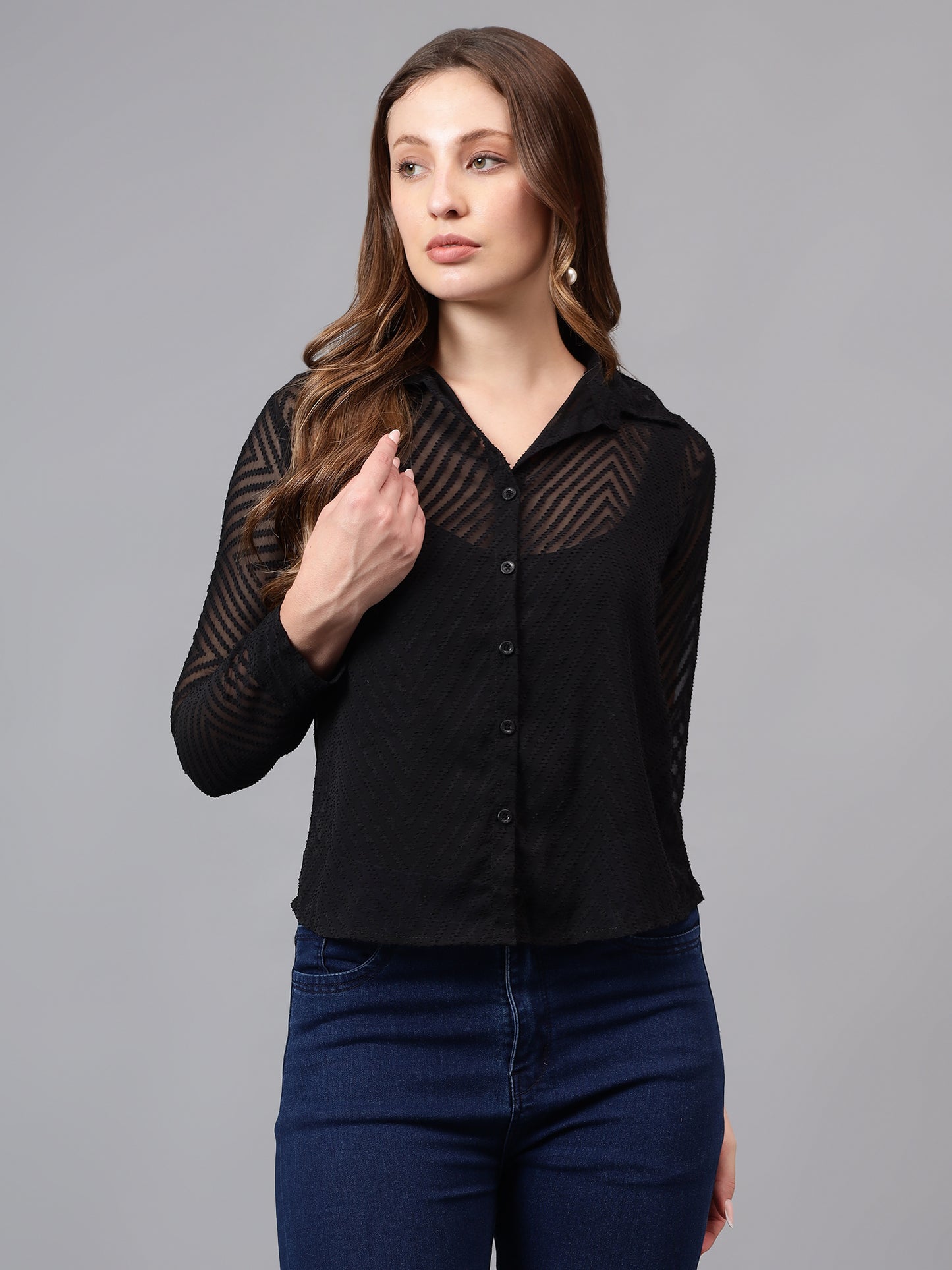 "Elegant Sheer Textured Shirt"