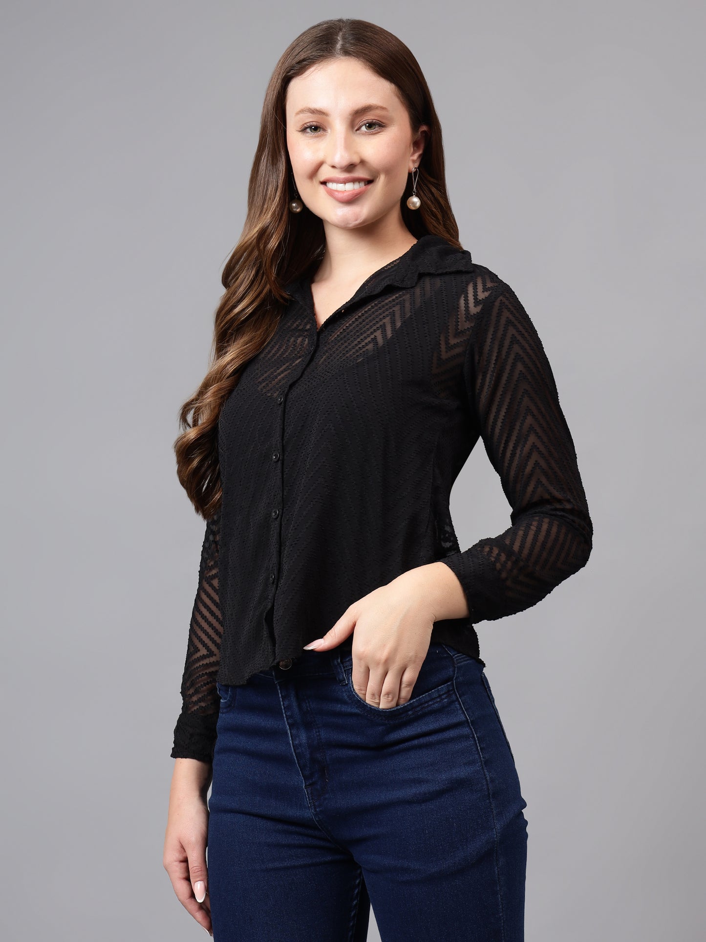 "Elegant Sheer Textured Shirt"