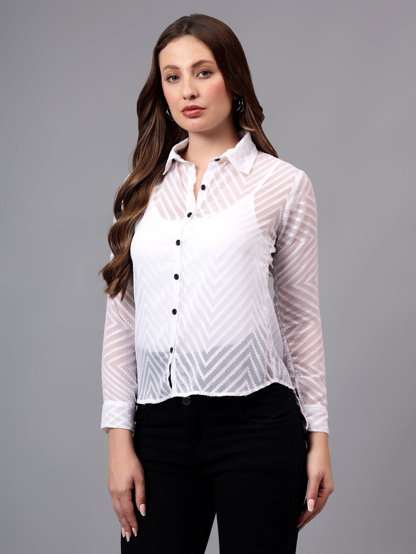 "Elegant Sheer Textured Shirt"