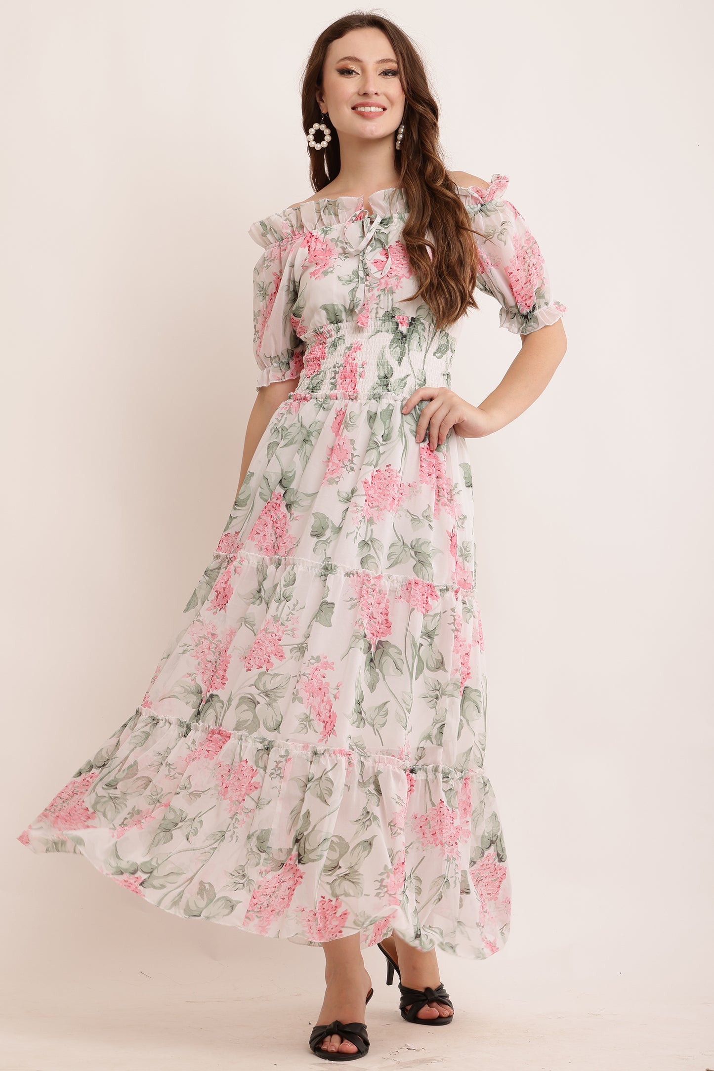 Stylish Ruffle Neck, Frill Dress