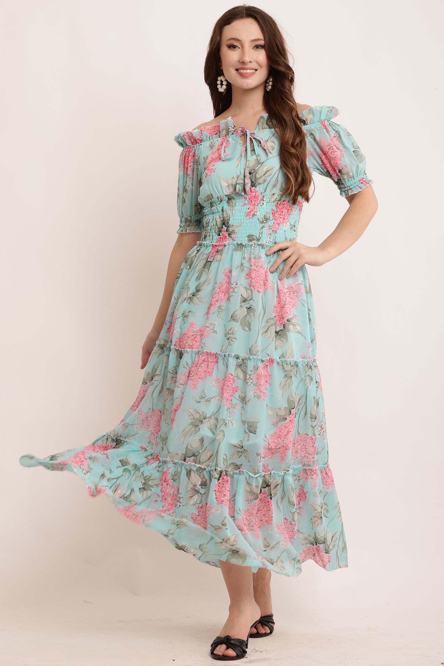 Stylish Ruffle Neck, Frill Dress